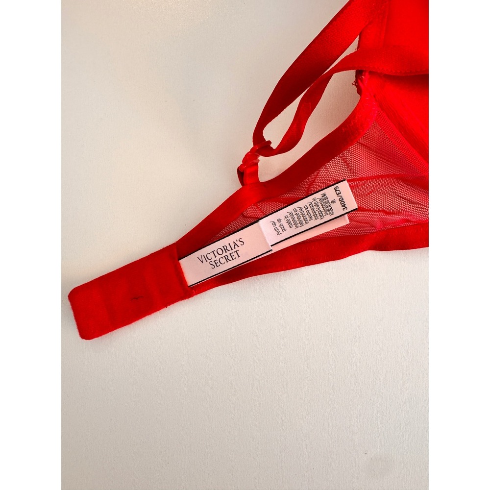 Victoria's Secret Red Gold Plaid Lace Plunge Underwire Bra 34DD - Picture 9 of 9